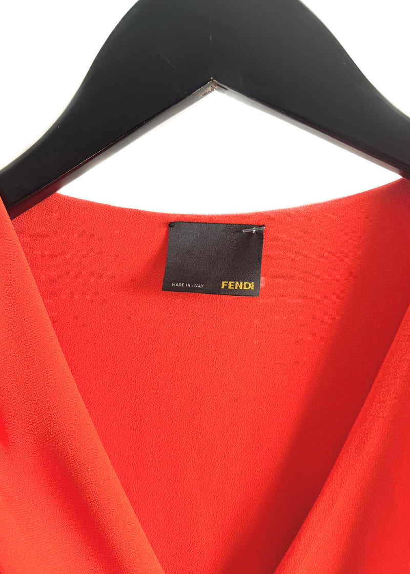 Fendi Orange Ruffle Details Midi Dress