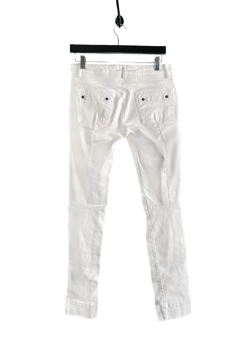 Pierre Balmain White Studded Embellished Biker Jeans