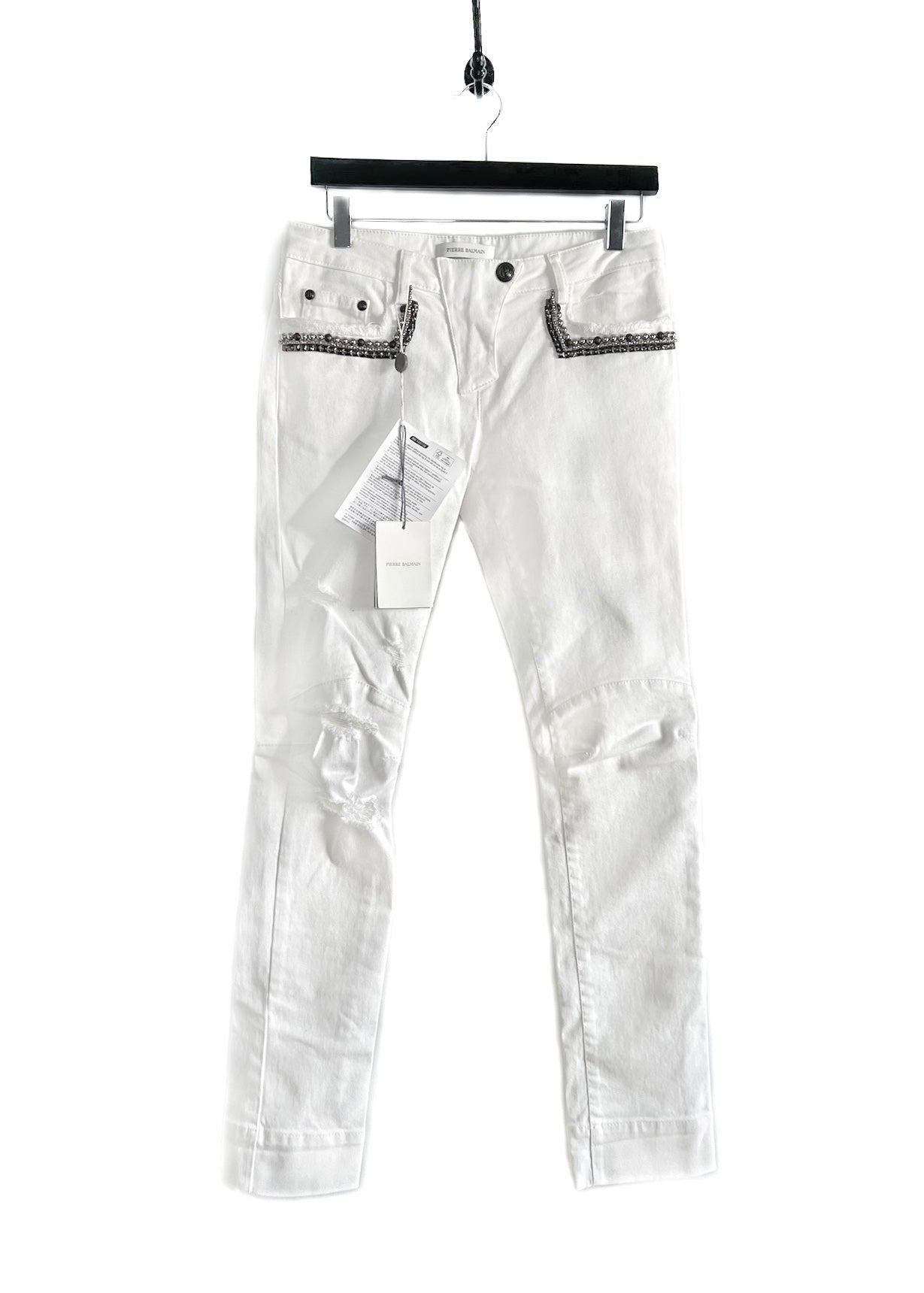Pierre Balmain White Studded Embellished Biker Jeans – Boutique LUC.S