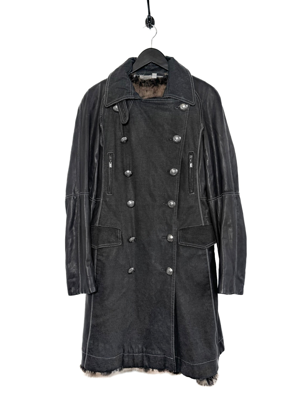 Manteau en fourrure de lapin amovible en cuir tressé en denim noir Christian Dior