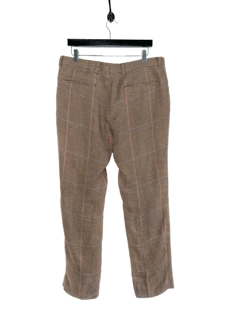 Dries Van Noten Brown Houndstooth Linen Trousers