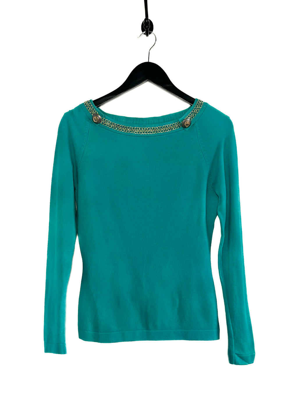 Versace Collection Turquoise Boat Neck Mesh Back Thin Sweater