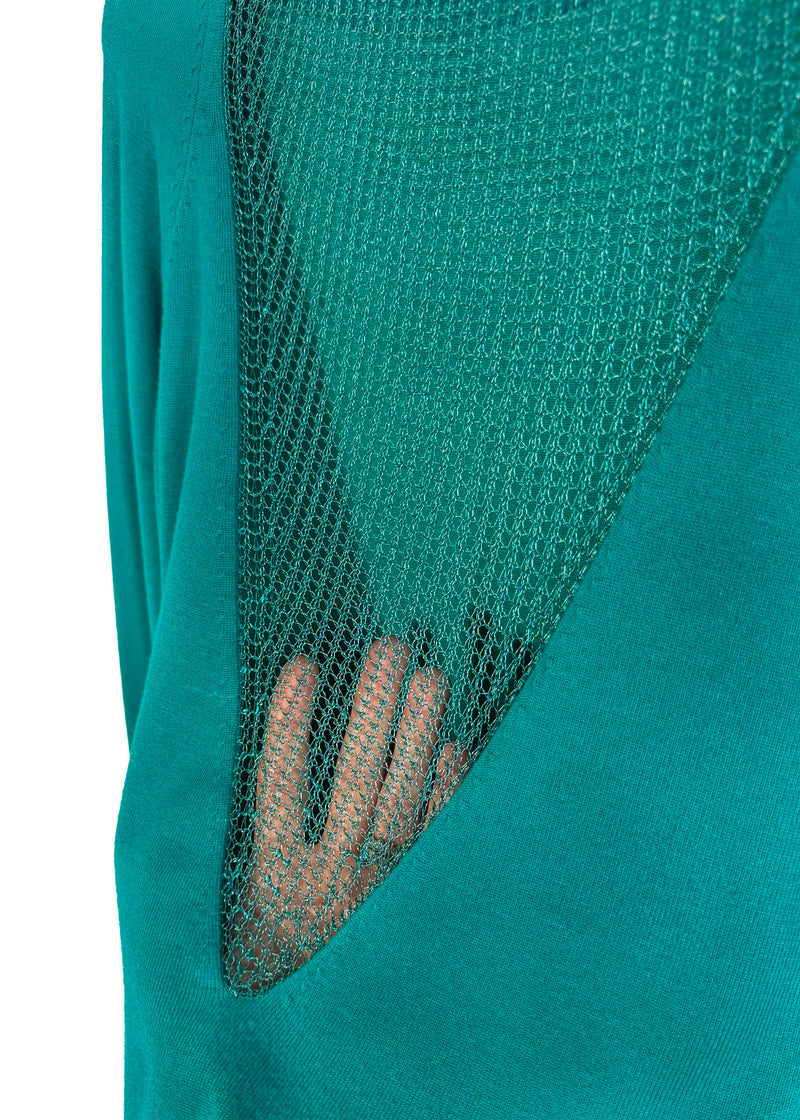 Pull fin à col bateau turquoise de la collection Versace avec dos en maille