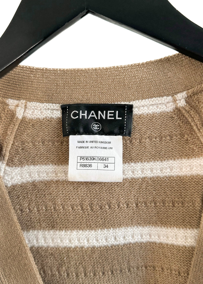 Chanel SS15 Beige Ivory Striped Long Cashmere Cardigan Sweater Dress