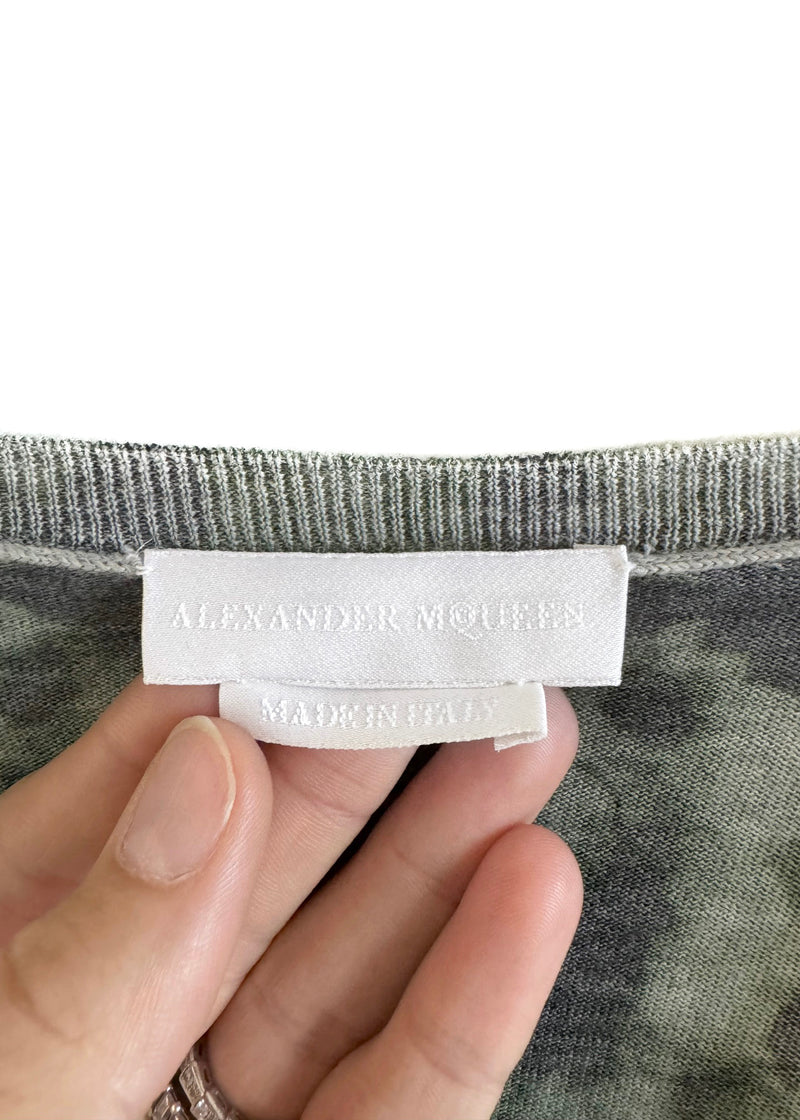 Alexander McQueen Green Ivy Leaves Print Grey Sweater