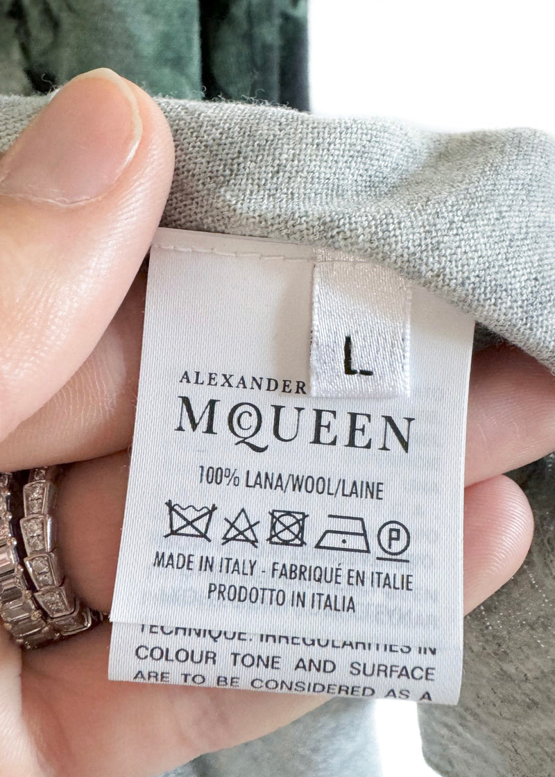 Alexander McQueen Green Ivy Leaves Print Grey Sweater