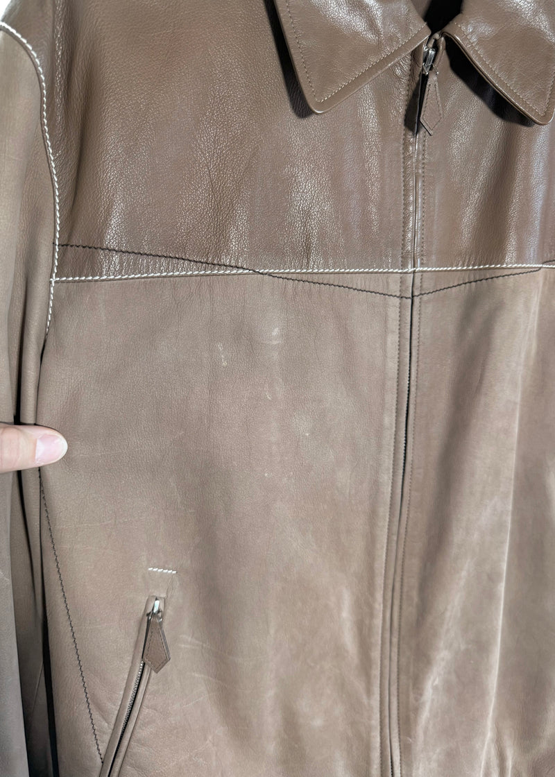 Hermès Taupe Buffalo Nubuck Leather Combo Jacket