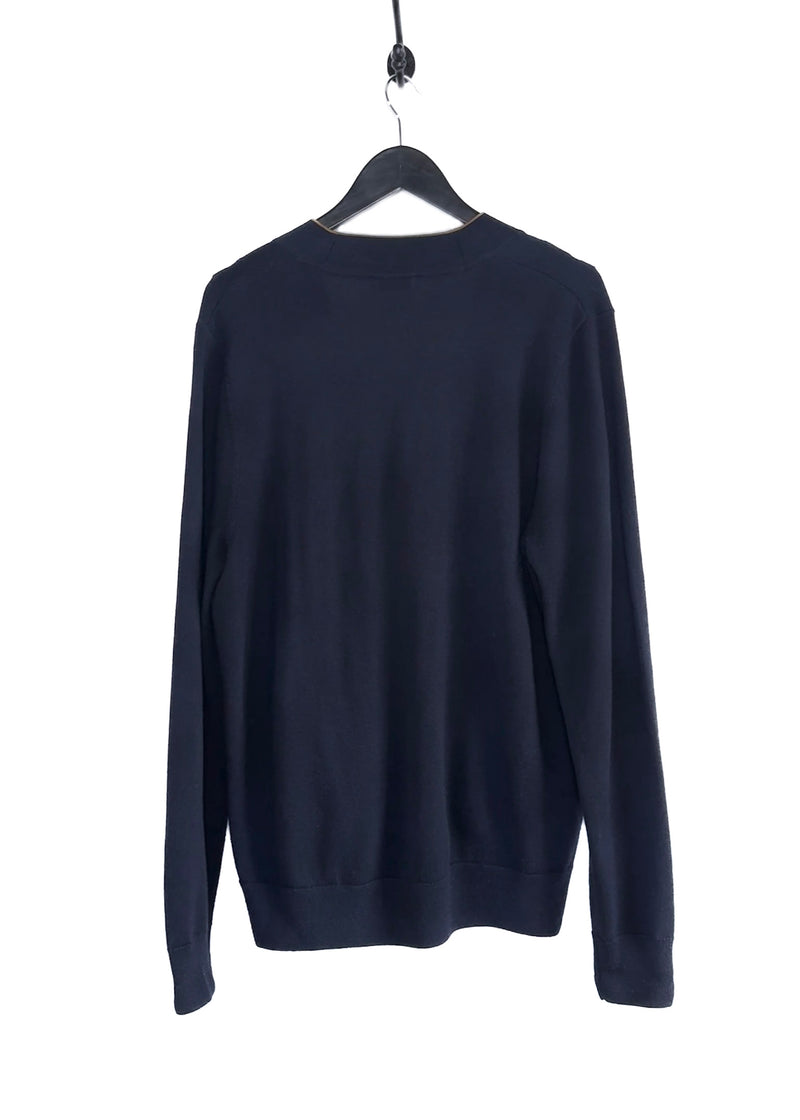 Dries Van Noten Navy Blue Beige Trim Cardigan Sweater