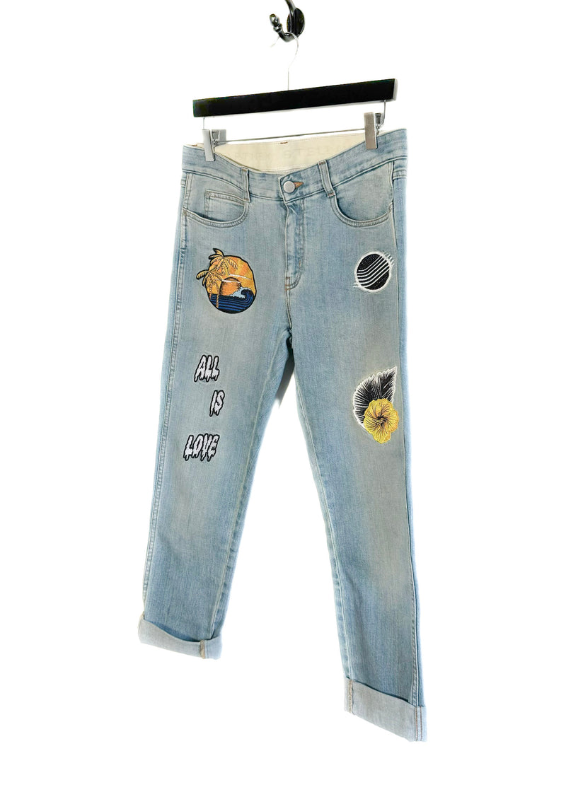 Stella McCartney Patch Embroidered Boyfriend Blue Jeans