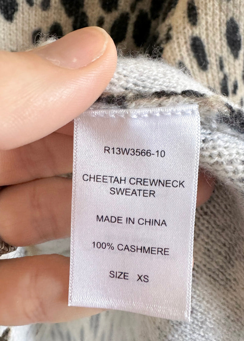 R13 Leopard Print Distressed Cashmere Knit Sweater