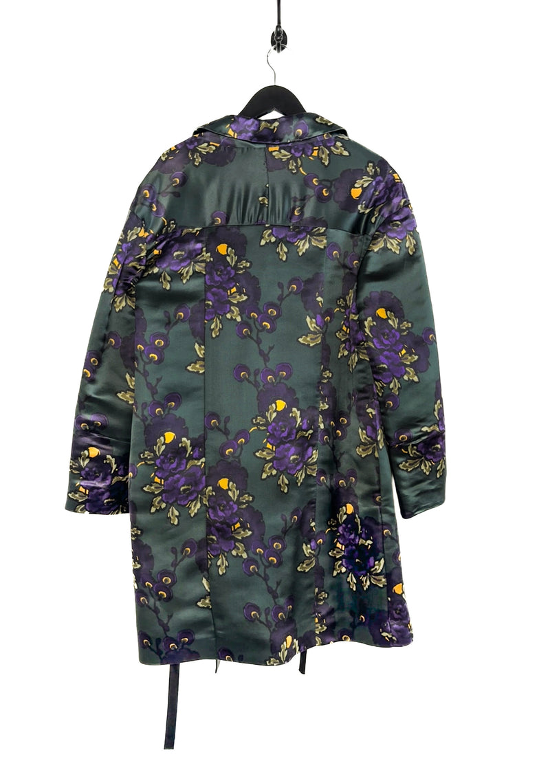 Manteau en soie imprimé fleurs vert forêt Marni