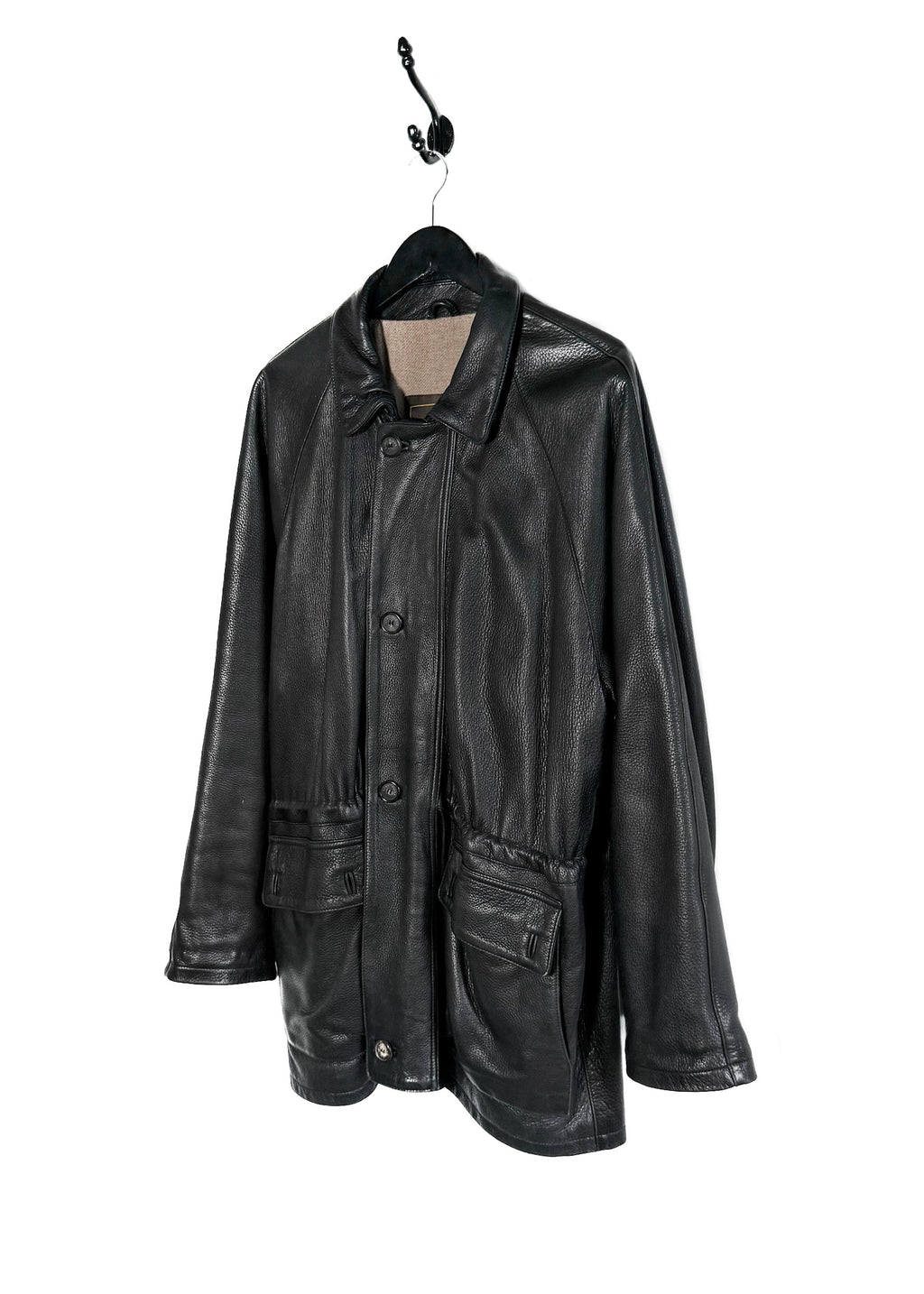 Loro Piana Black Deer Leather Cashmere Lined Coat