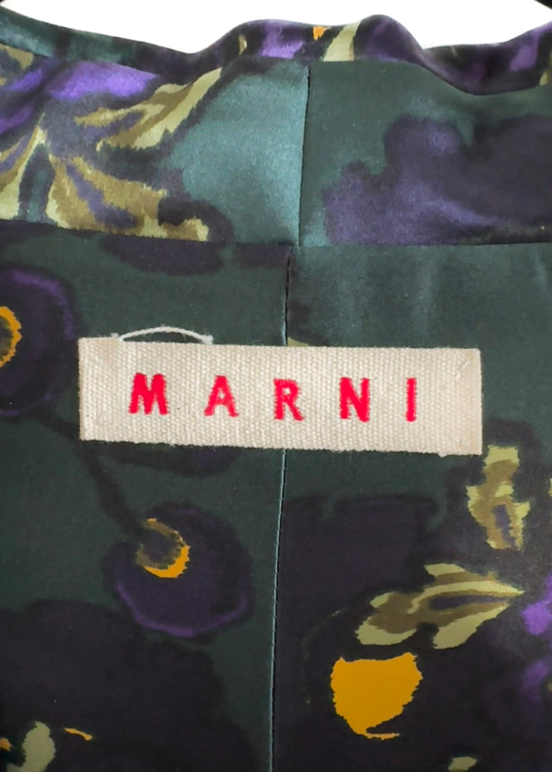 Marni Forest Green Flower Print Silk Coat