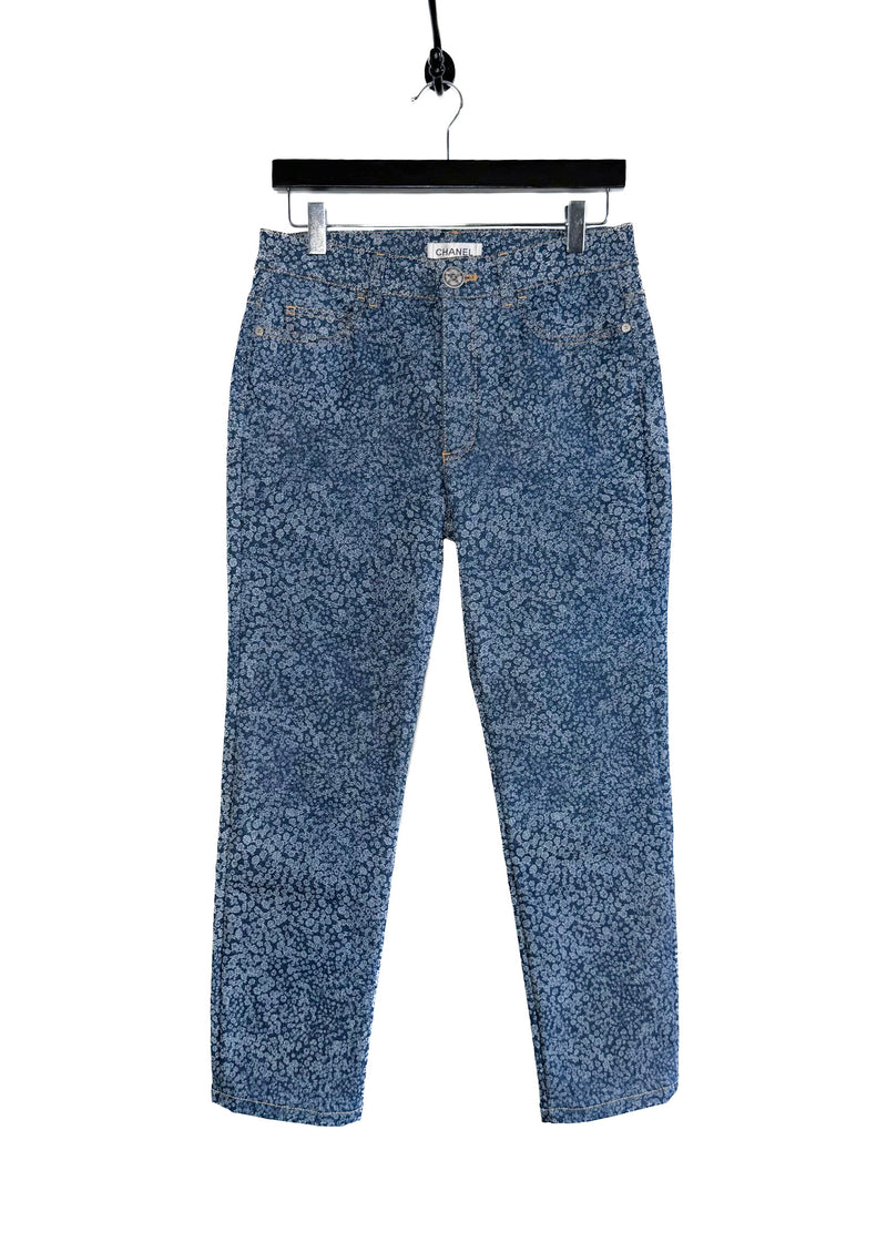 Chanel 2021 Mini CC Camelia Print Blue Denim Jeans