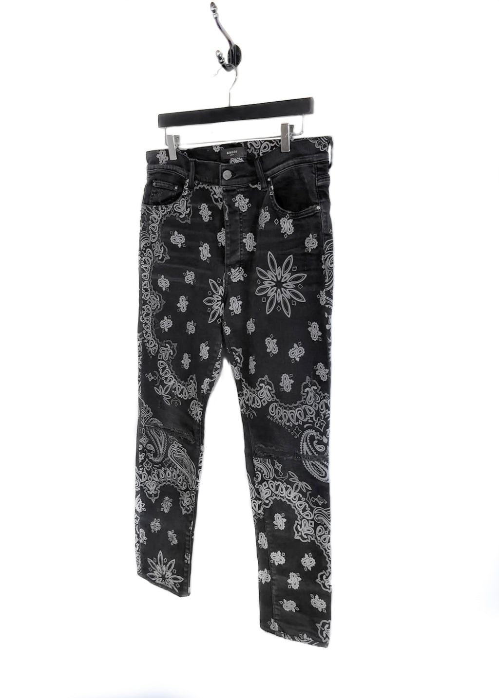Amiri Paisley Print Black Denim Jeans
