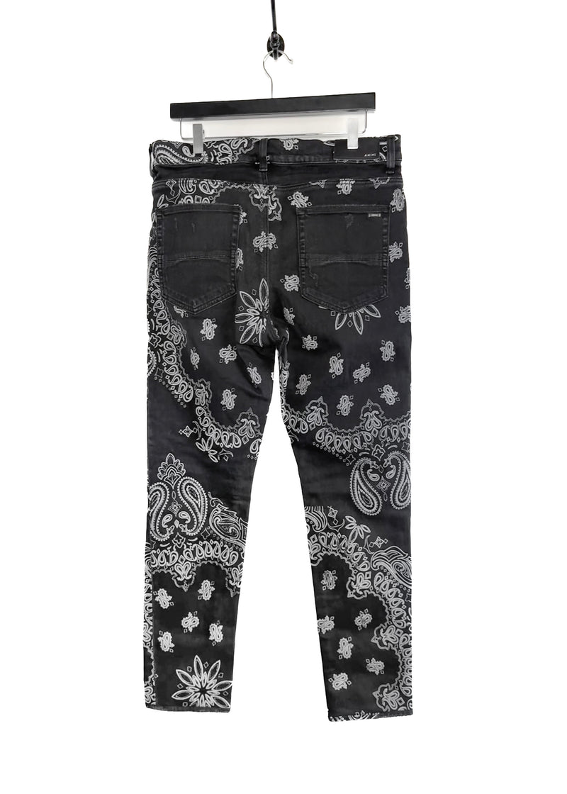 Amiri Paisley Print Black Denim Jeans