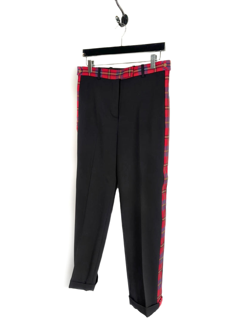 Versace Black Red Plaid Accent Tuxedo Pants