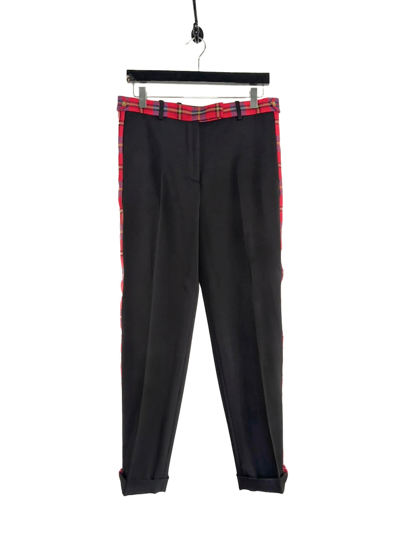 Versace Black Red Plaid Accent Tuxedo Pants