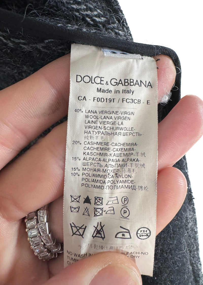 Dolce & Gabbana Charcoal Grey Wool Blend Buttoned Cape