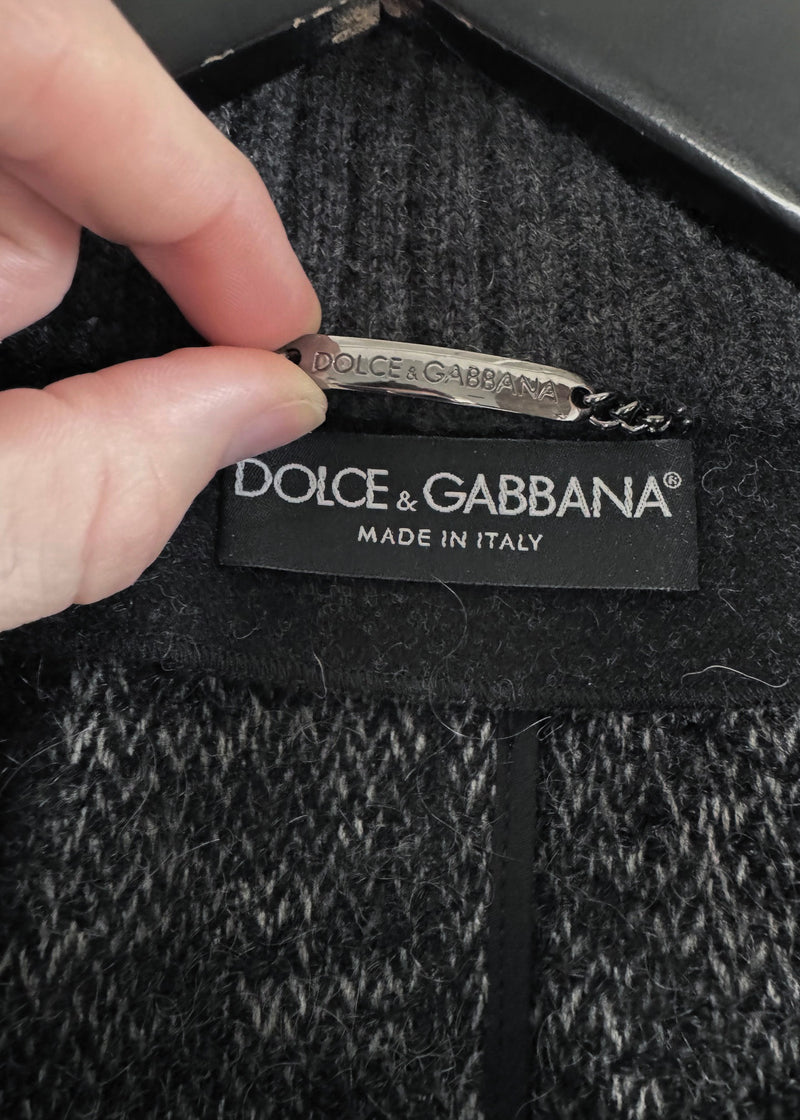 Dolce & Gabbana Charcoal Grey Wool Blend Buttoned Cape