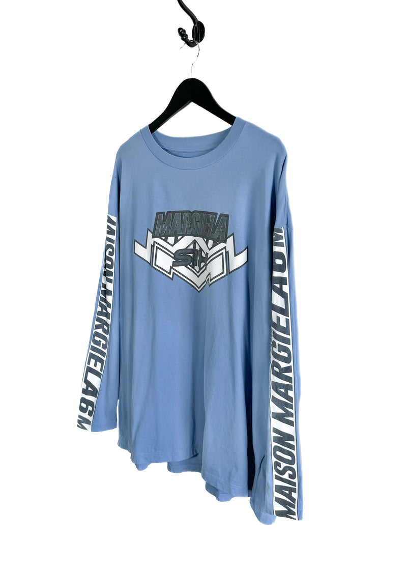 MM6 Blue Motorcycle Logo Printed Long Sleeves T-shirt