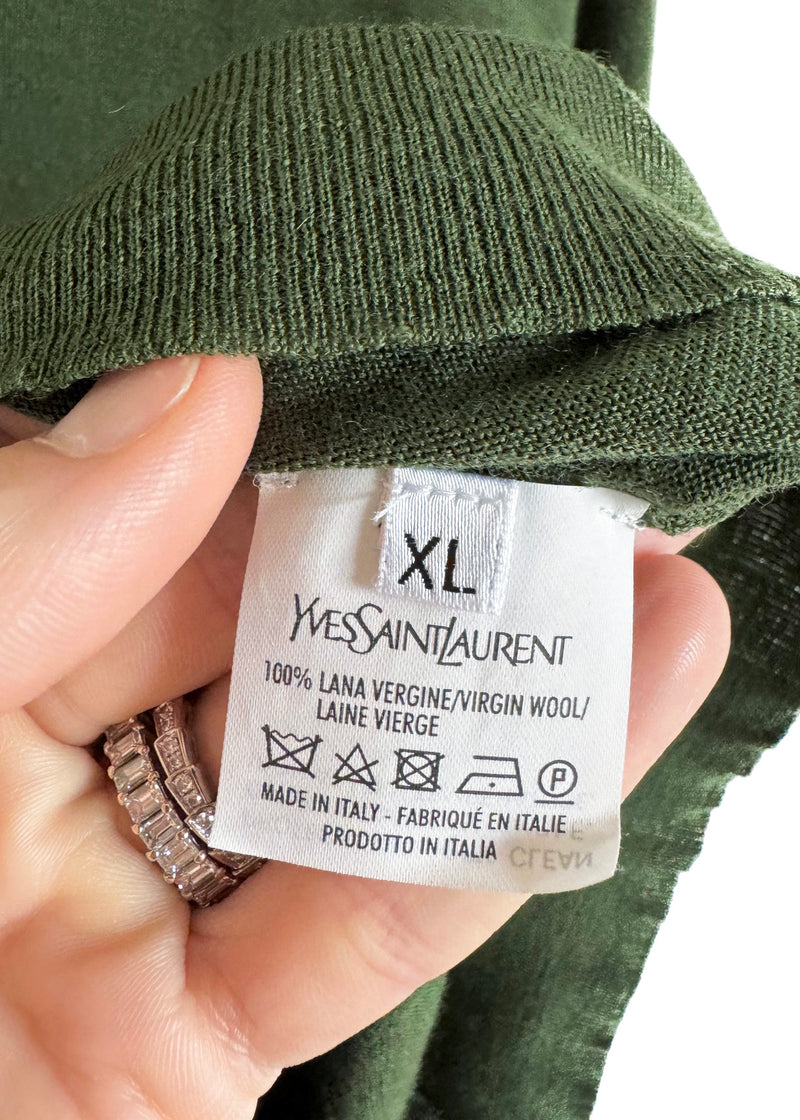 Yves Saint Laurent Green Wool V-neck Sweater
