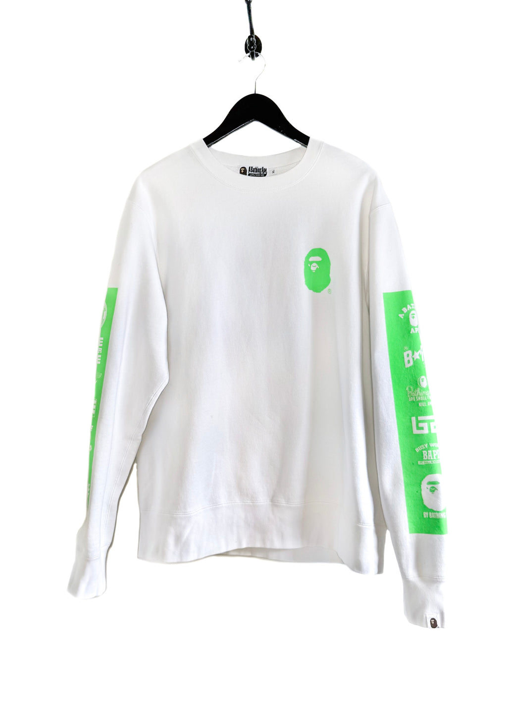 Bape White Sweatshirt with Fluo Green Logo