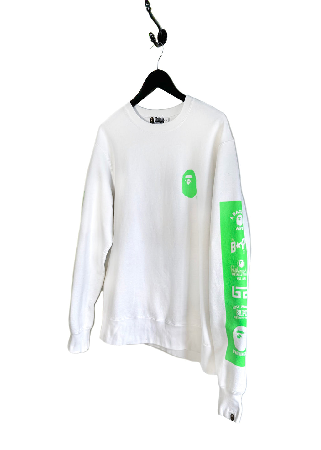 Bape White Sweatshirt with Fluo Green Logo