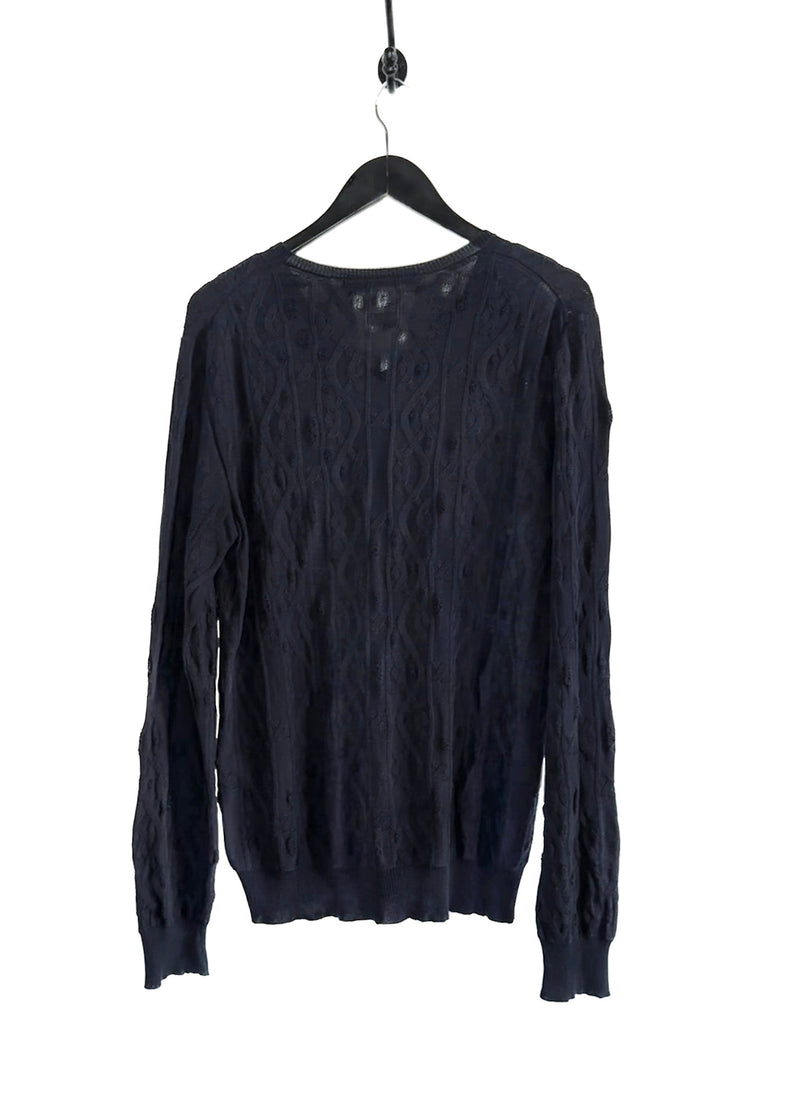 Neil Barrett Navy Distressed Cable Knit Light Sweater