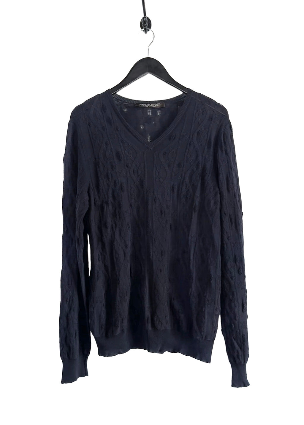 Neil Barrett Navy Distressed Cable Knit Light Sweater