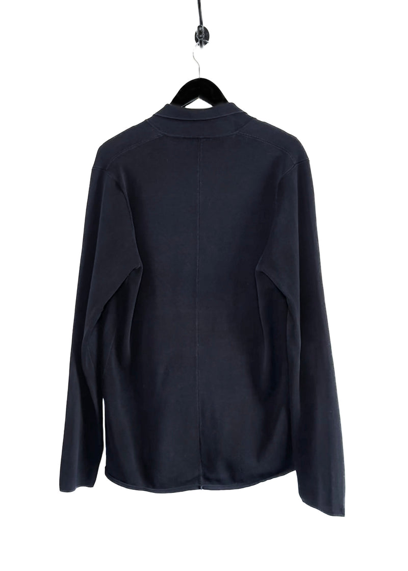 Lanvin Navy Cotton Knit Double Breasted Sweater Blazer