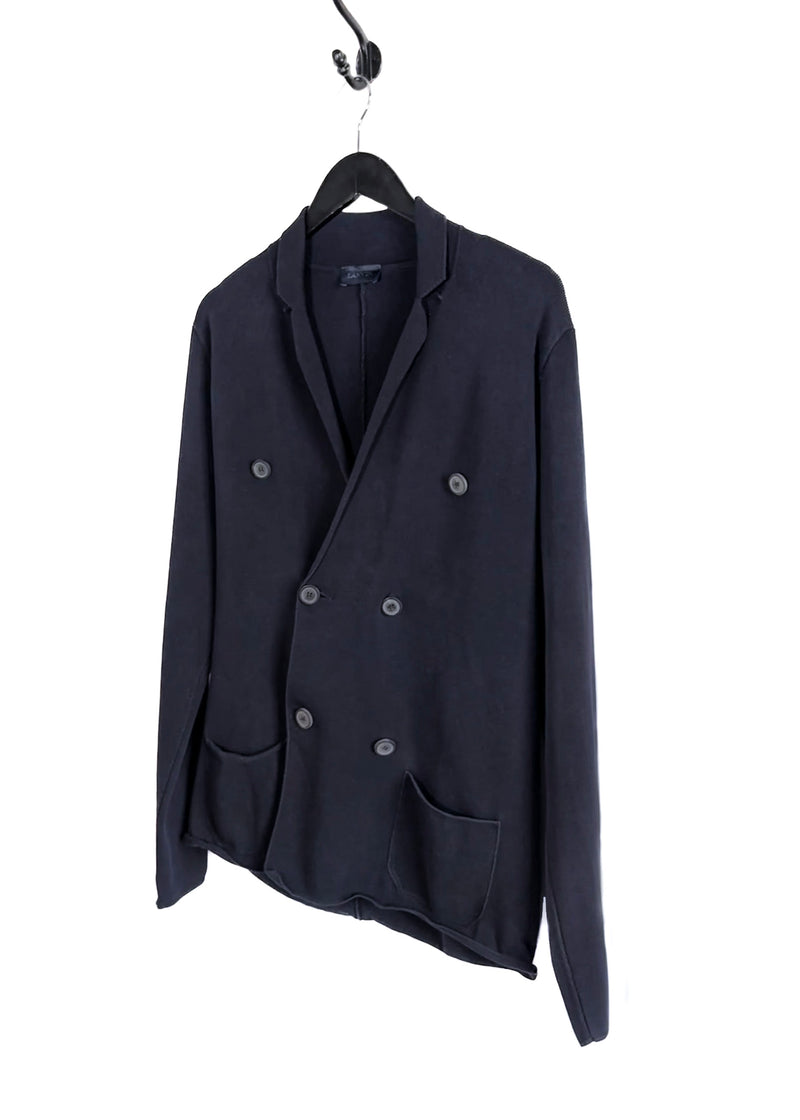 Lanvin Navy Cotton Knit Double Breasted Sweater Blazer