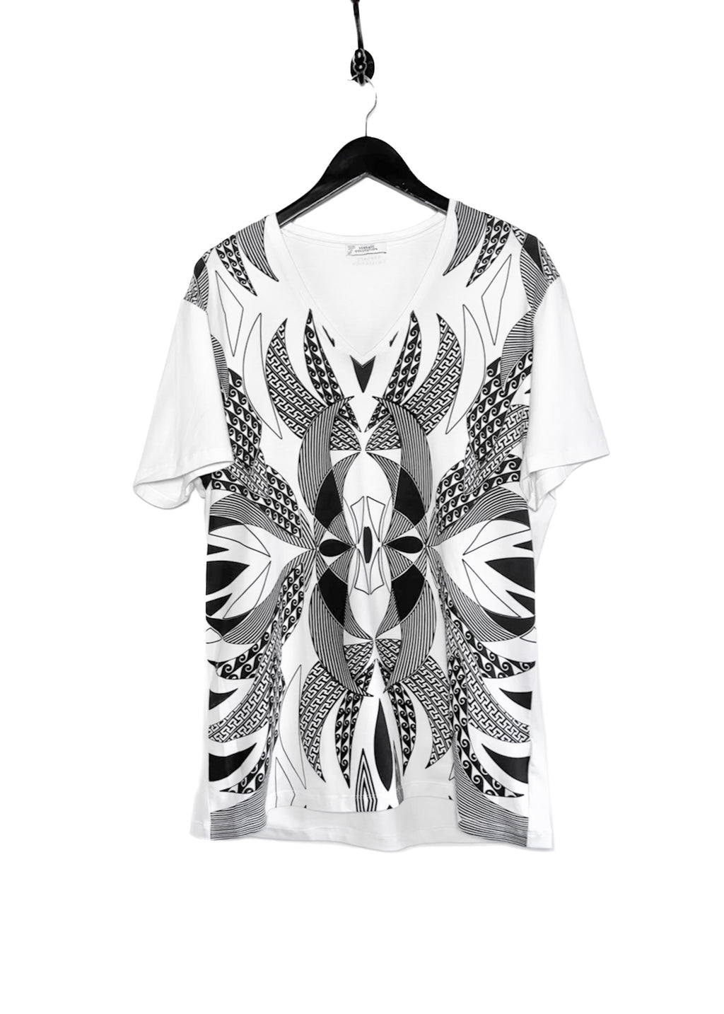 T-shirt blanc à col en V multi-motifs﻿ Versace Collection
