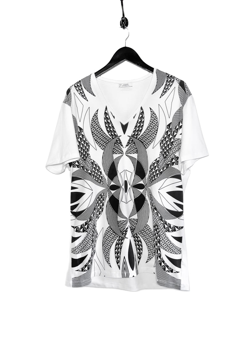 T-shirt blanc à col en V multi-motifs﻿ Versace Collection