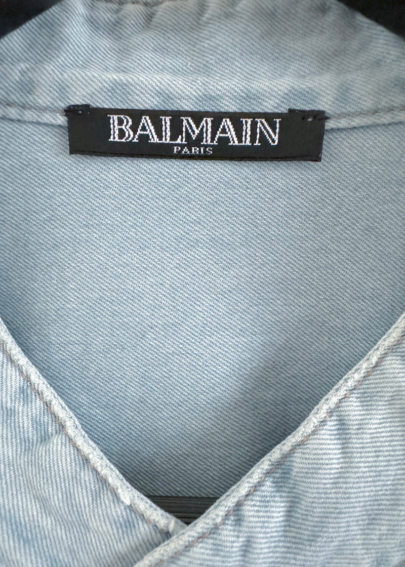 Chemise en jean à col Mao Balmain