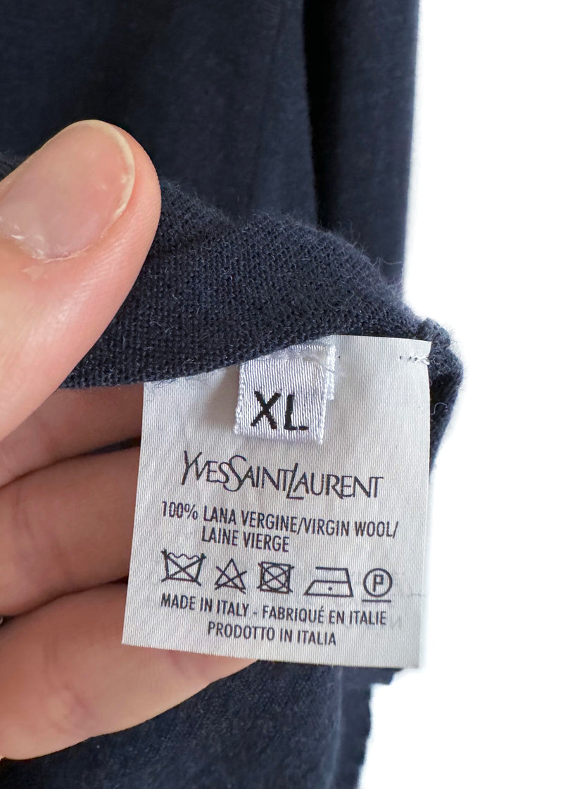 Yves Saint Laurent Navy Wool V-neck Sweater
