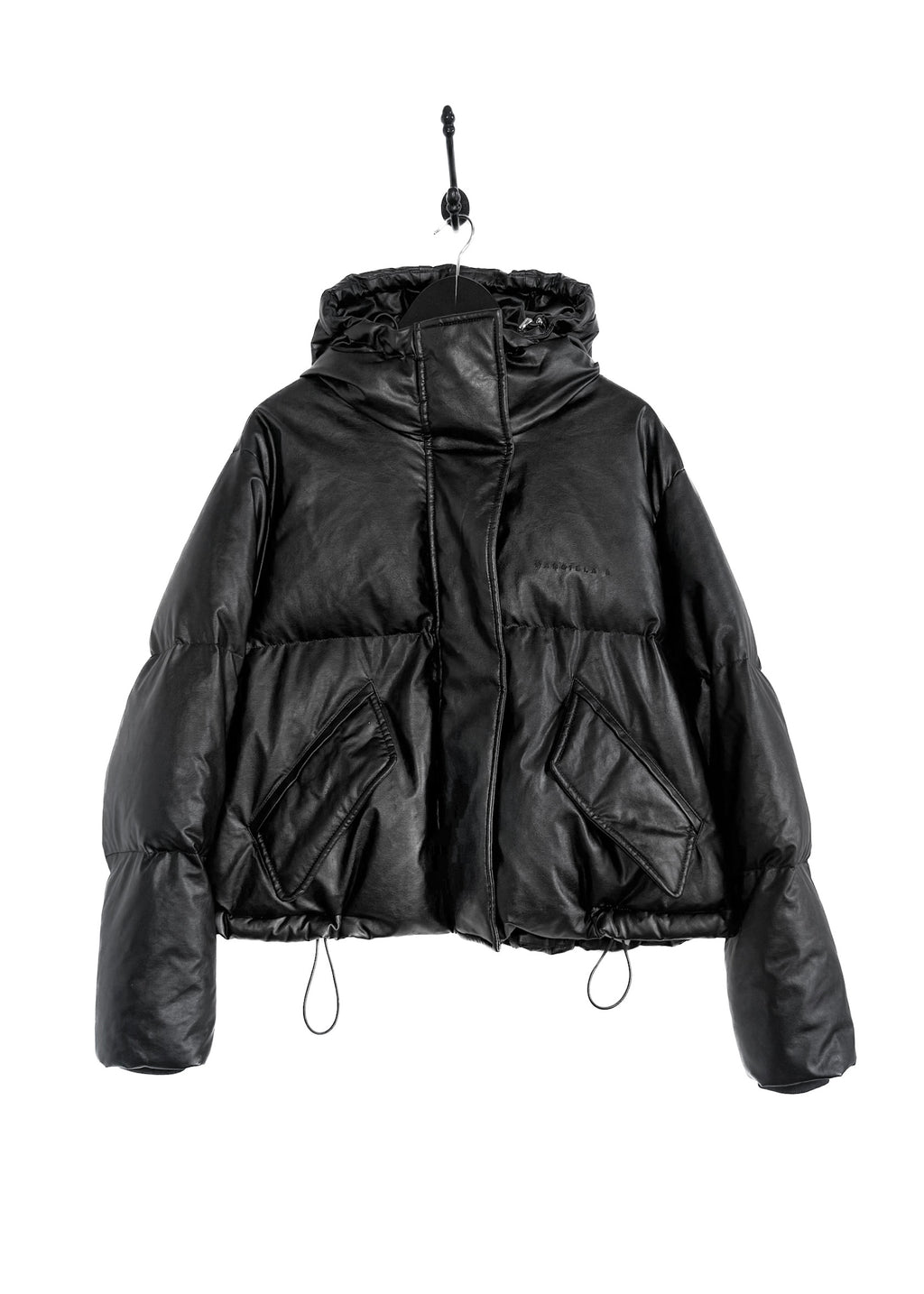 Manteau doudoune en simili cuir noir avec logo MM6 FW22