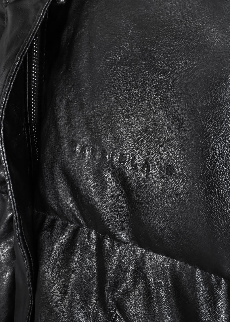 MM6 FW22 Black Faux Leather Logo Down Puffer Jacket