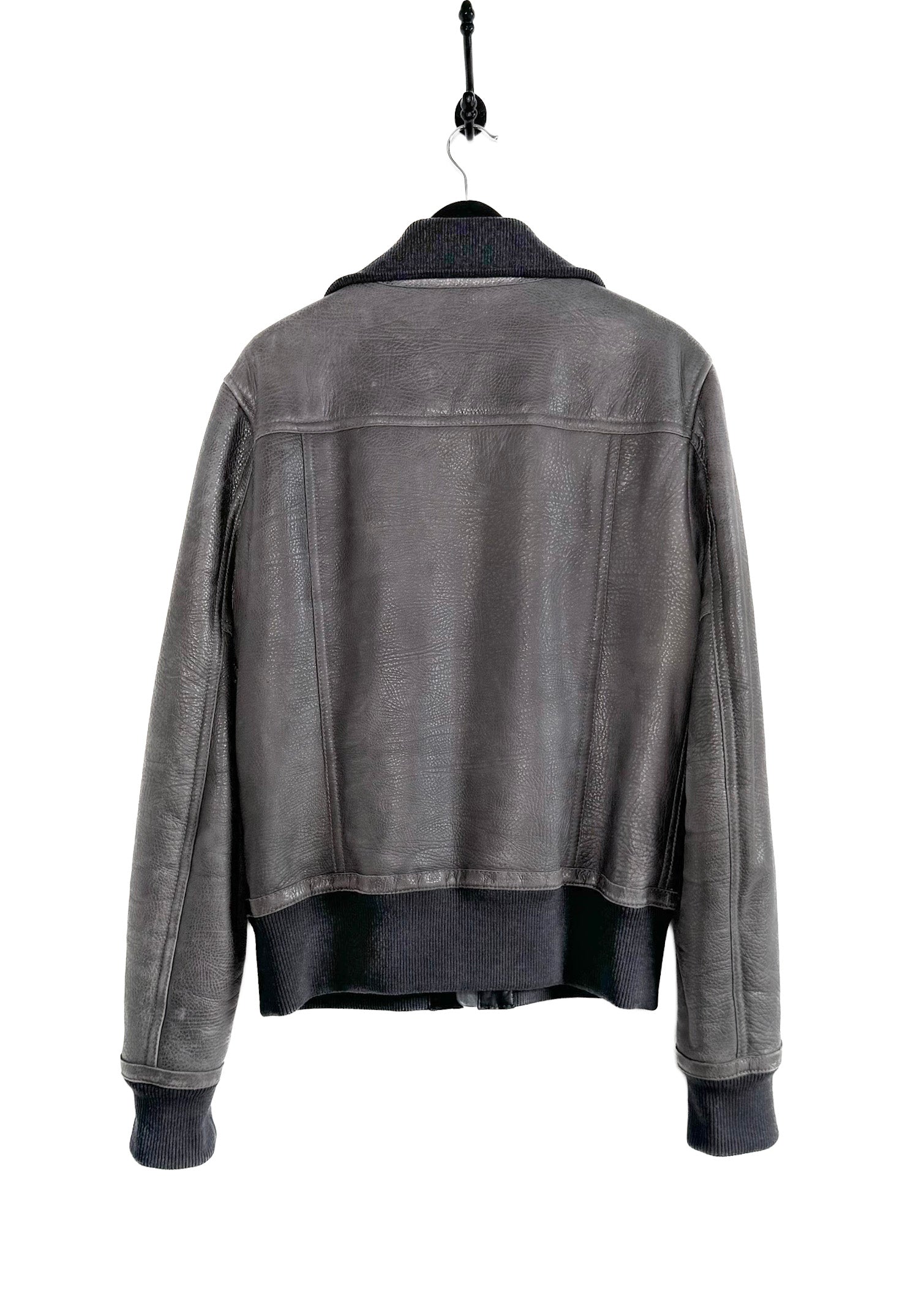 Dolce & Gabbana Grey Lambskin Leather Shearling Bomber Jacket