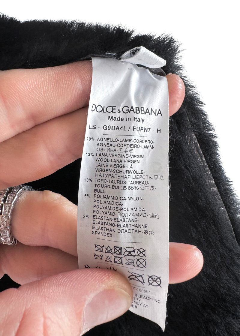 Blouson aviateur en peau de mouton retournée en cuir d'agneau gris Dolce & Gabbana