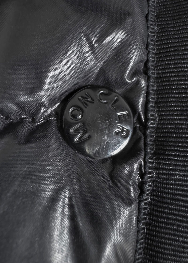 Moncler Black Armoise Shiny Down Fur Trim Coat