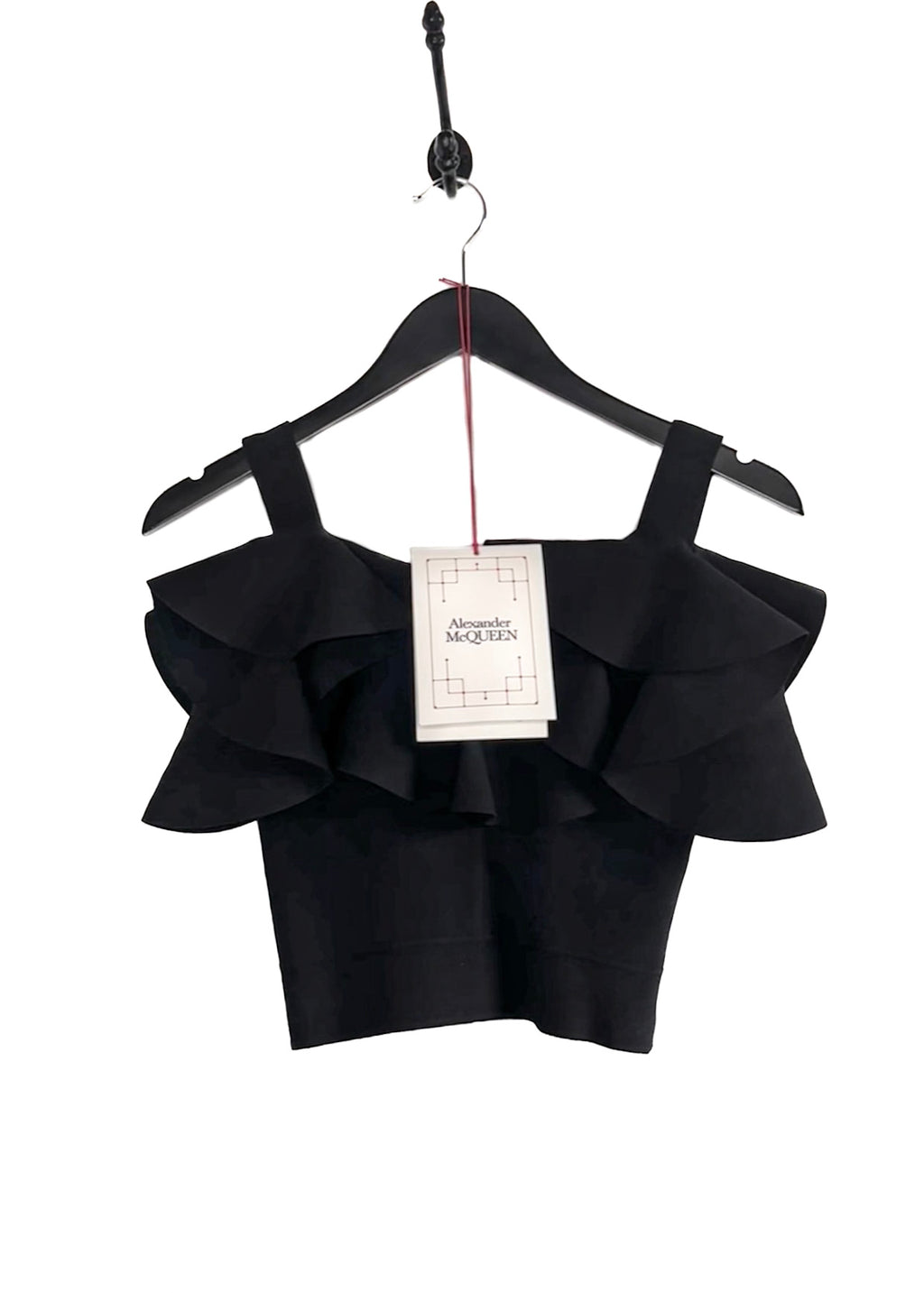 Alexander McQueen 2020 Black Knit Engineered Ruffle Cropped Top