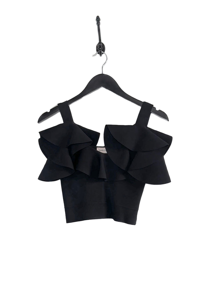 Alexander McQueen 2020 Black Knit Engineered Ruffle Cropped Top