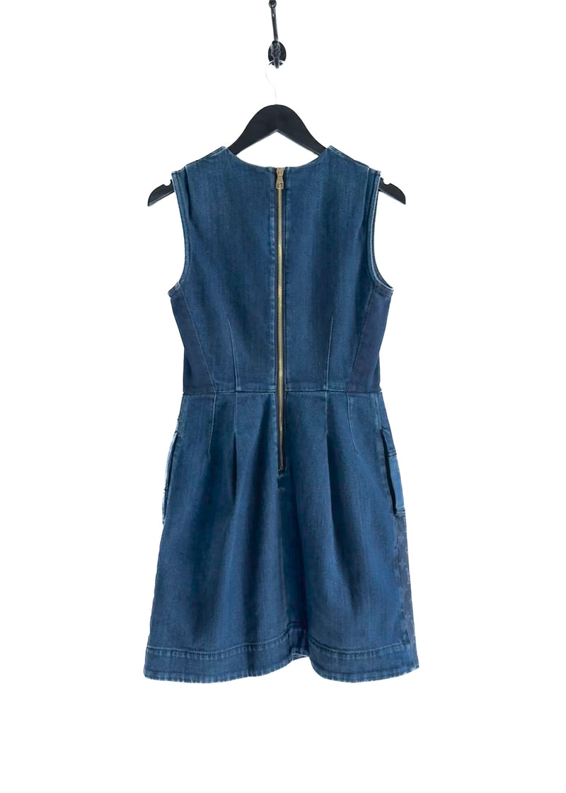 Mini-robe sans manches en patchwork de denim bleu Louis Vuitton