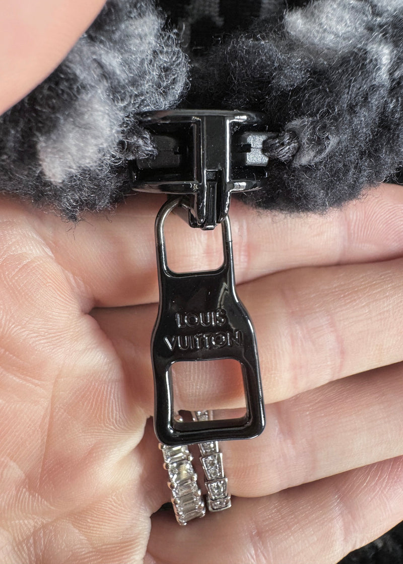 Louis Vuitton Black Grey Monogram Fleece Zip-up Sweater