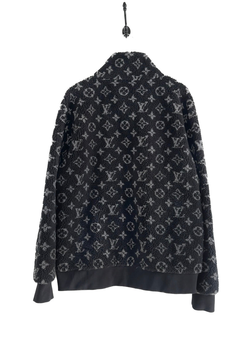 Pull zippé en polaire monogramme gris noir Louis Vuitton