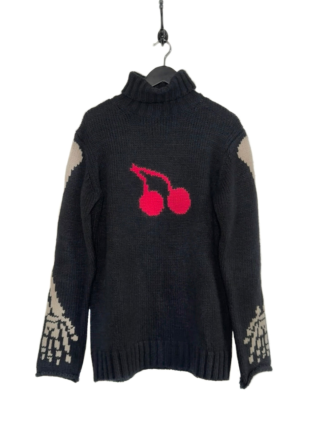 Yohji Yamamoto FW11 Black Cherry & Bones Intarsia Turtleneck Sweater