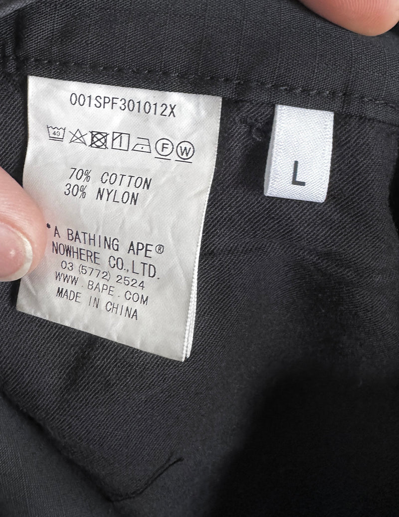 Bape Black Cotton Nylon Logo Embroidered Bermuda Shorts