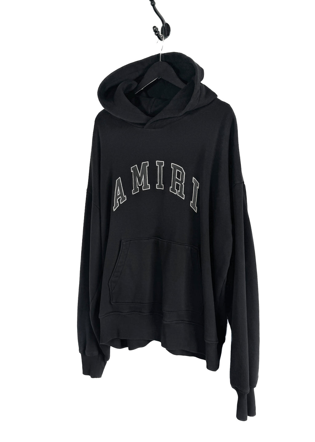 Amiri Black Leather Collegiate Logo Oversized Hoodie