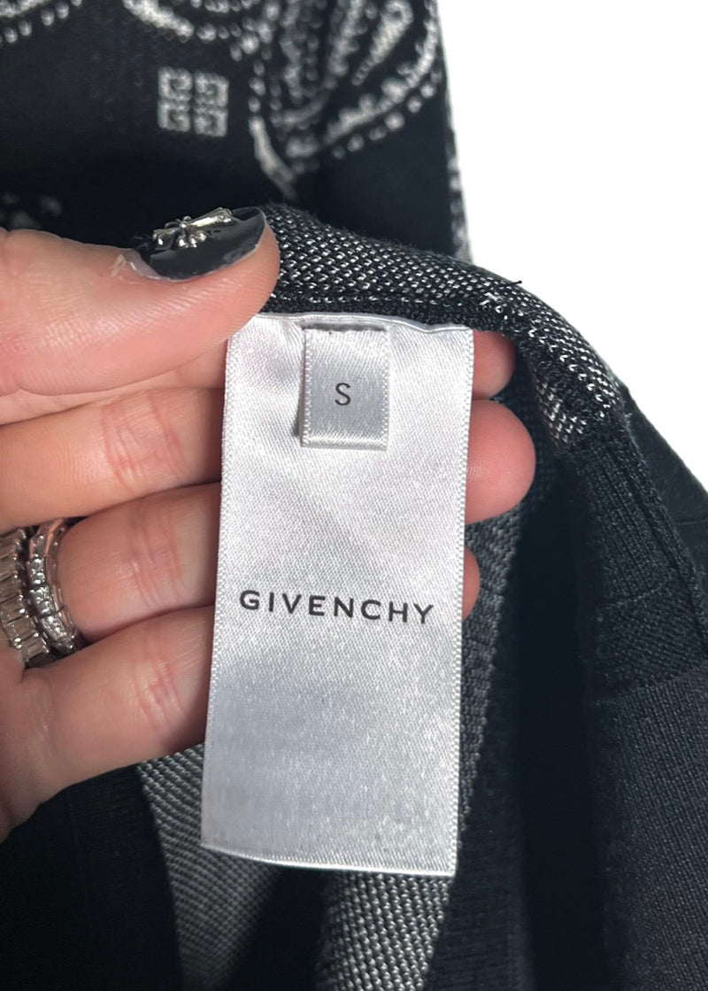 Pull noir en soie Givenchy Intersia Bandana avec avec logo ivoire